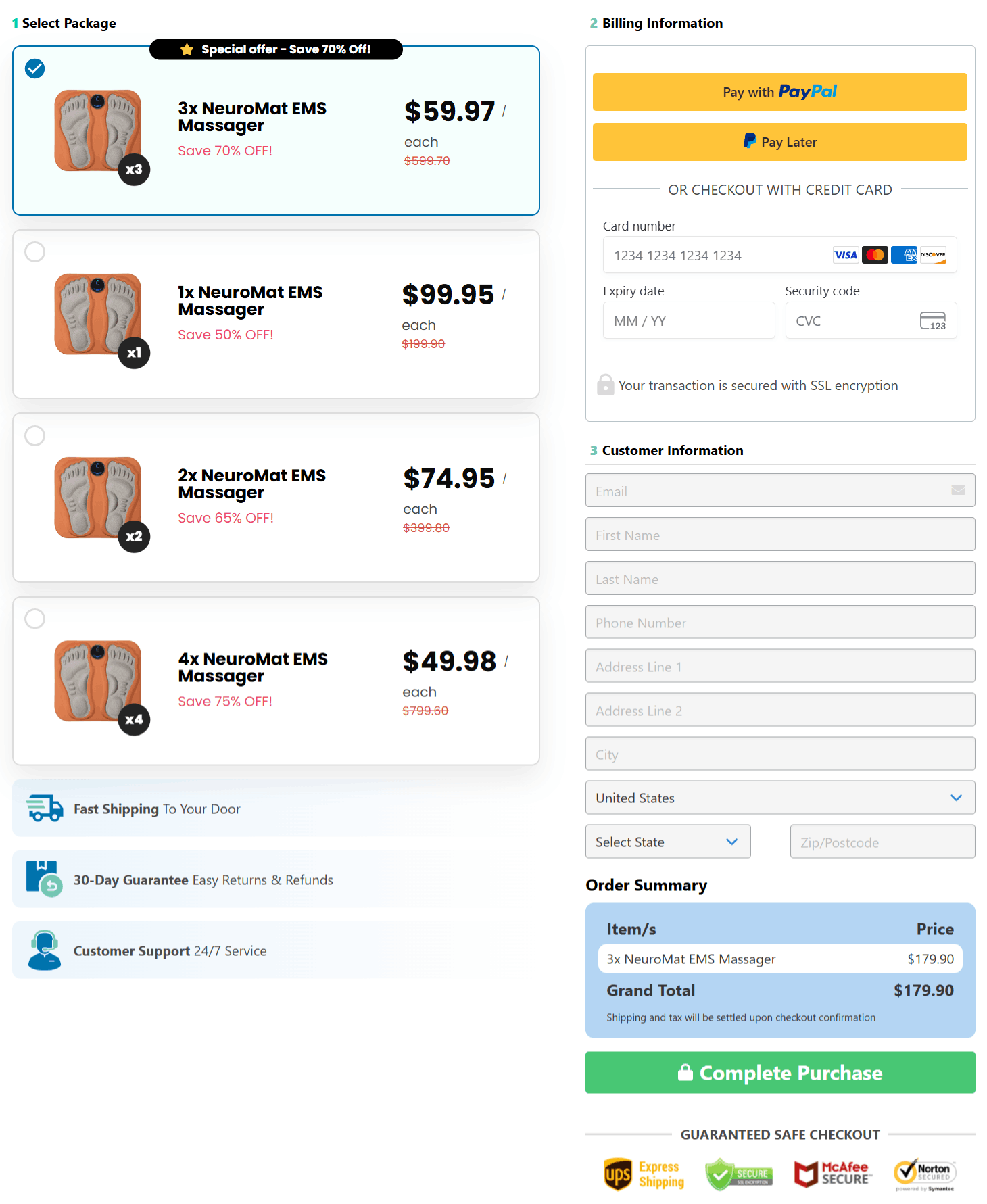 NeuroMat EMS Massager checkout page